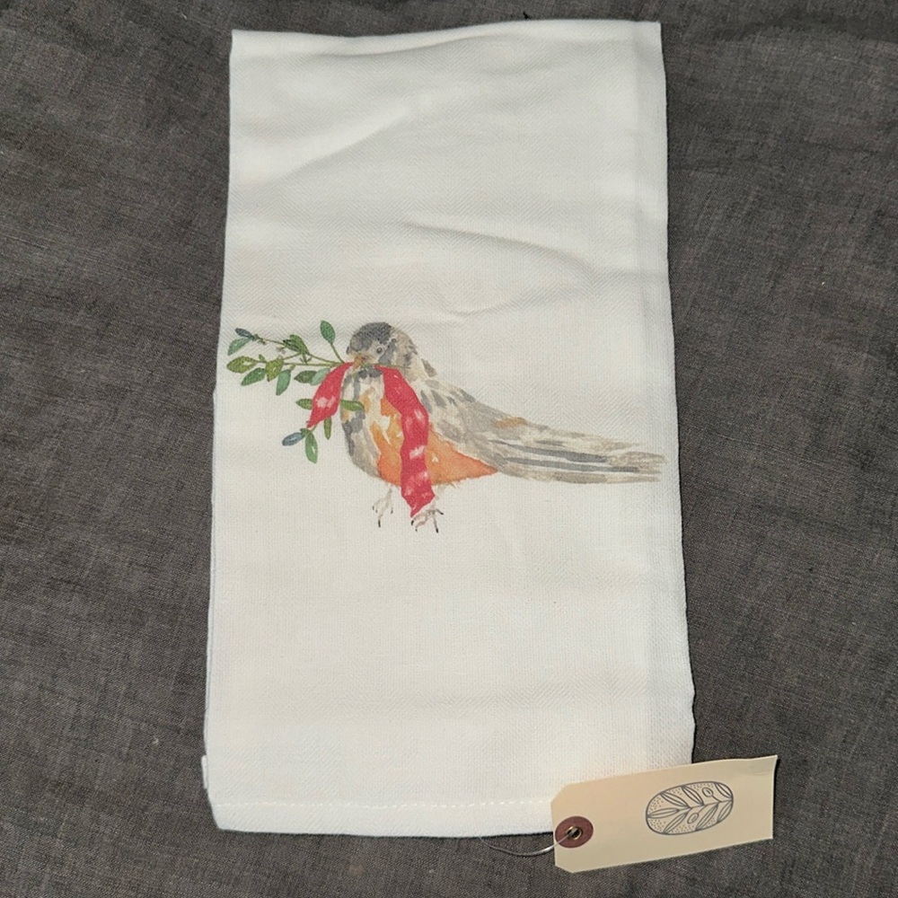 NWT French Graffiti holiday bird dish tea towel